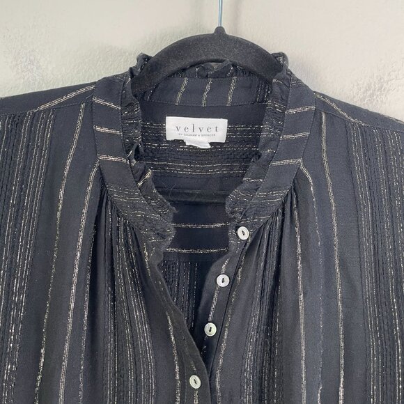 Velvet By Graham Spencer Womens Small Black Metallic Stripe Blouse Long Sleeve - Picture 8 of 11